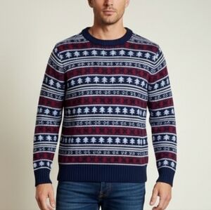 GANT 100% Lambswool Nordic Fair Isle Sweater Size L | Navy Red Winter Knit